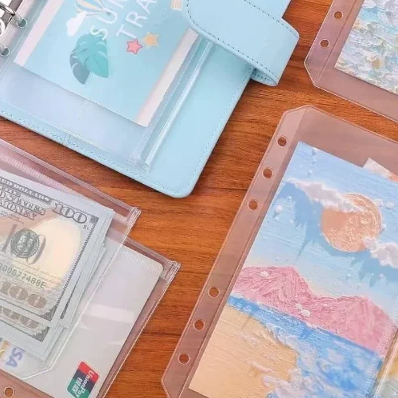 8PCS PVC Binder Pocket Cash Envelopes A5 A6 A7 Zipper Folders Pouches Money Organizer Budget Document Filing Loose Leaf Inserts