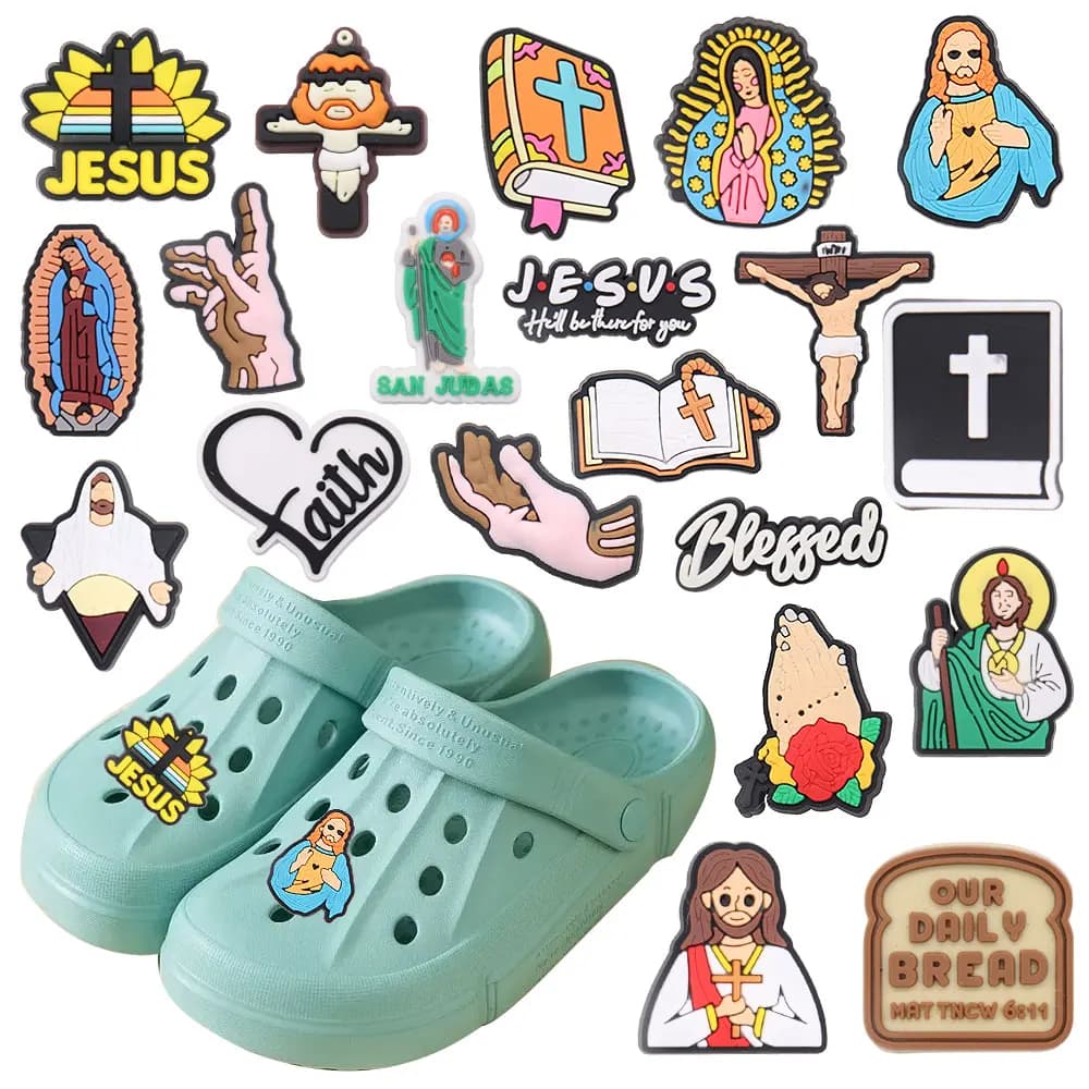 1-20pcs Cross Blessed Bible Jesus Shoes Charms Man Woman Sandals Buckle Clog Accessories for Party Presents