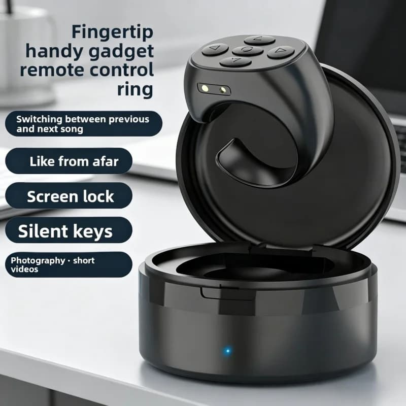 Telecomando ad anello Bluetooth con custodia di ricarica, otturatore per selfie per fotografia e registrazione video, compatibile con iOS e Android