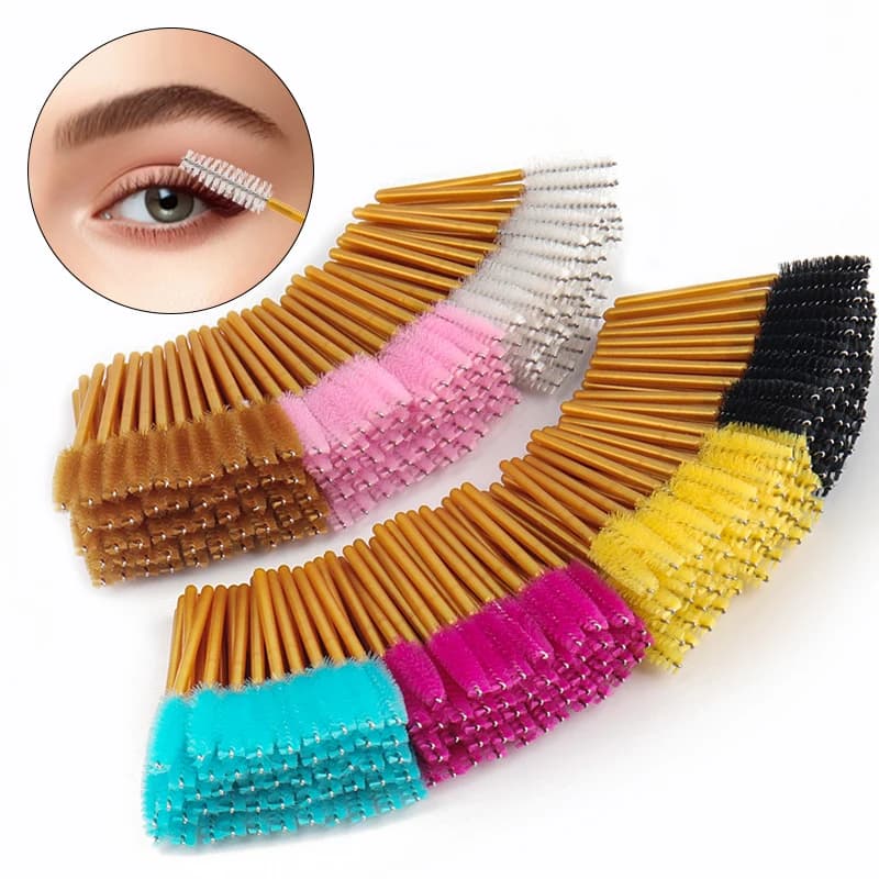 50 pcs Use And Drop Rod Golden Eyebrow Brushes For Eyelash Mini Mascara Bacchette Pettine Extension Eyelash Applicator Beauty Makeup Tools