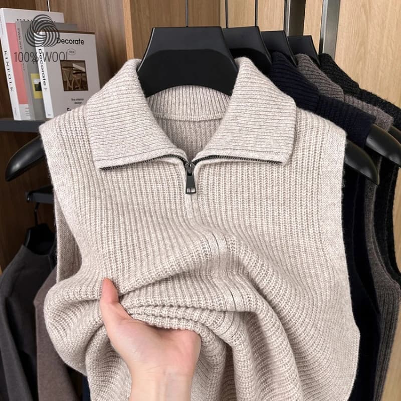 Gilet Senza Maniche in 100% Lana Merino con Collo Alto, Gilet Unisex Lavorato a Maglia