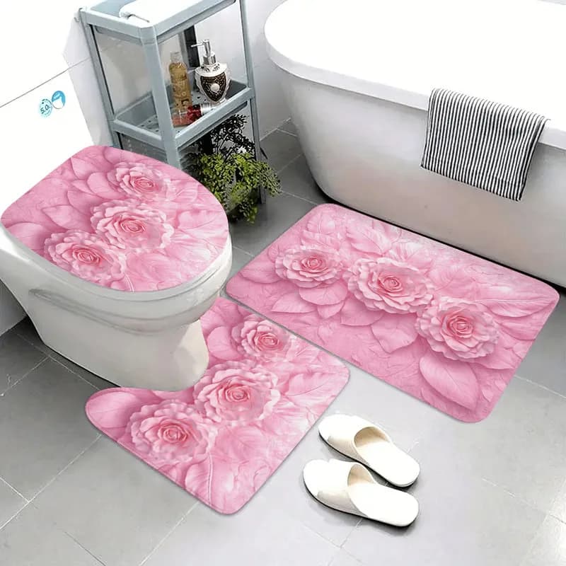 Set di Tappeti da Bagno in Marmo Nero e Oro, 3 Pezzi, Antiscivolo, Morbido Tappetino da Bagno, Copri Sedile WC, Tappeto a Forma di U, Arredo Casa