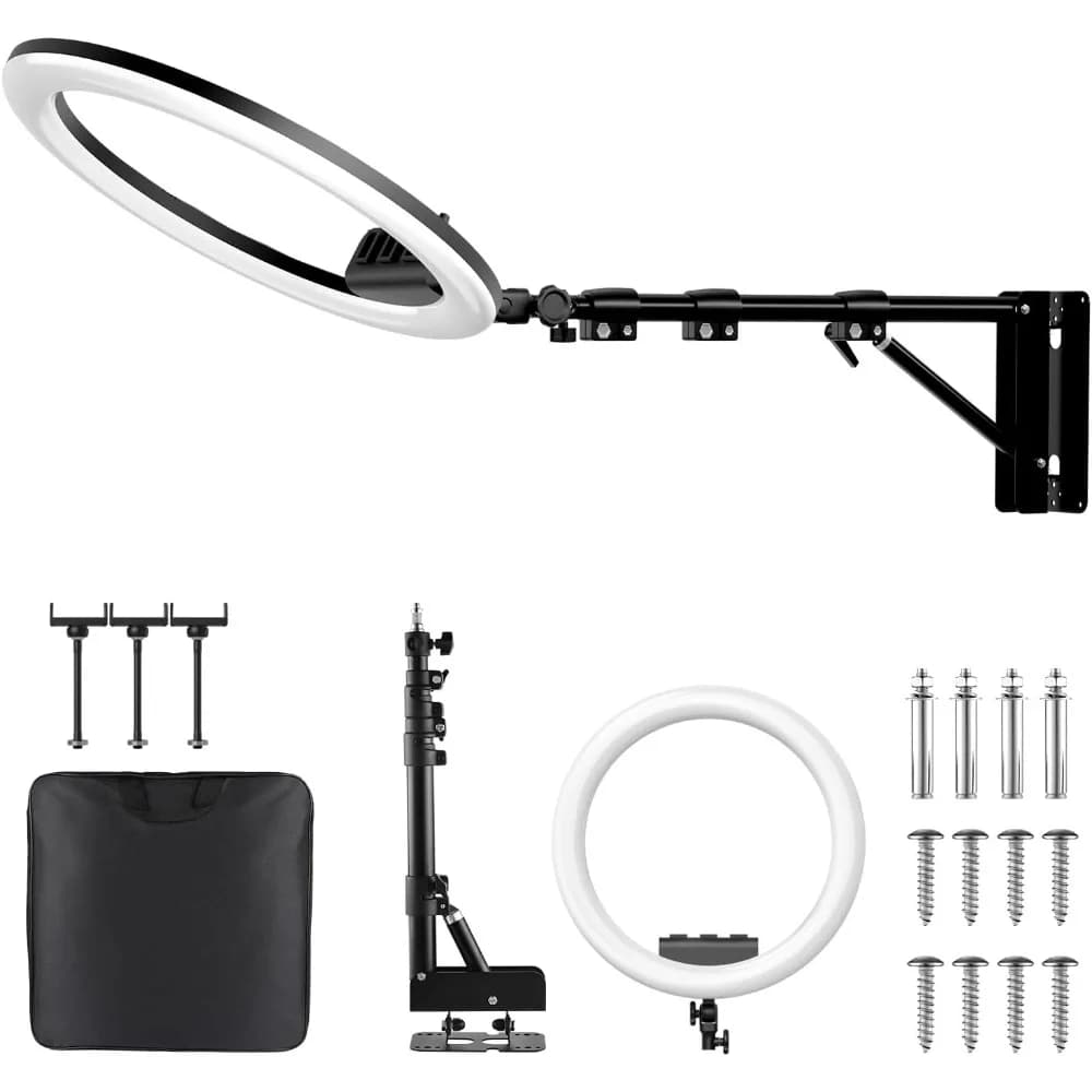 Adjustable 19" Ring Light with Rotatable Arm, Overhead Studio Photography Lighting Solution