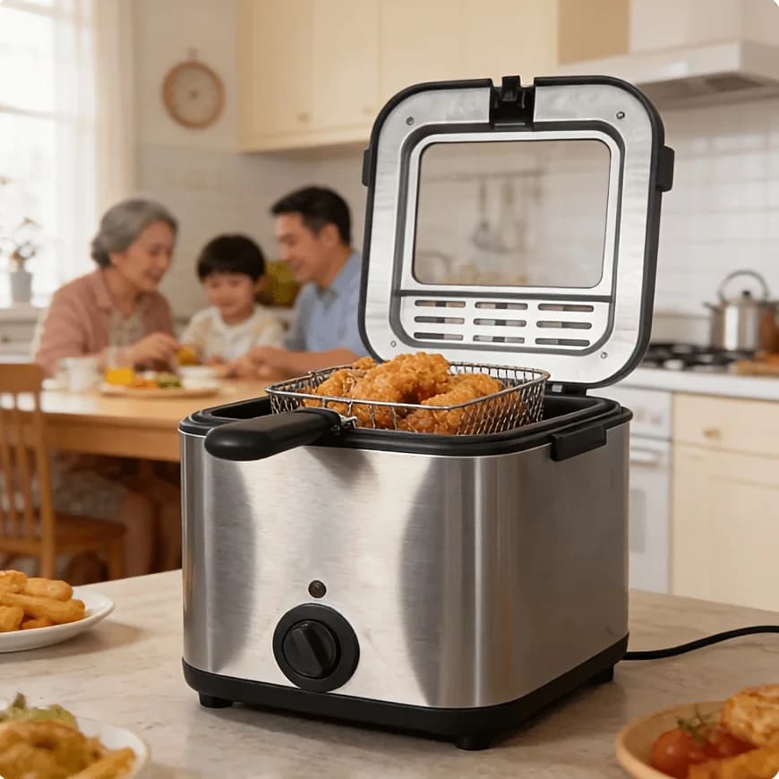 Electric Deep Fryer with Basket And Lid, 2.5Liters Oil Capacity, Powerful Heating, Adjustable Temperature Control, Made Of Stainless Steel, Essential for The Kitchen, Viewing Window Easy to Clean, Black.