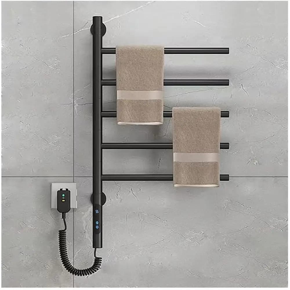 Scaldasalviette Elettrico da Parete in Acciaio Inox con 5 Barre, Timer Integrato (1-8 Ore), 82W, per Bagni Domestici e Spa, Pl