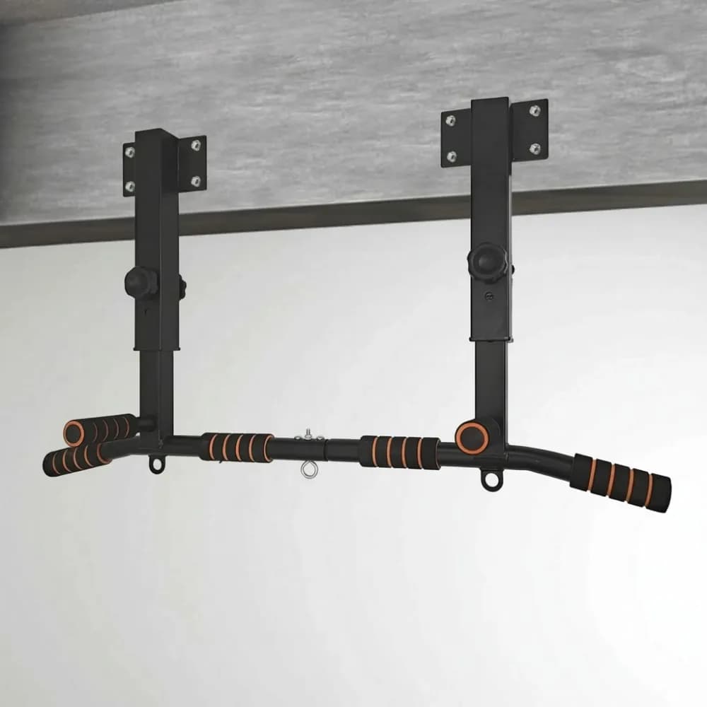 Multifunctional dive station with wall mounted traction bar for home gym, adjustable height, supports 440 pounds fitness equipment