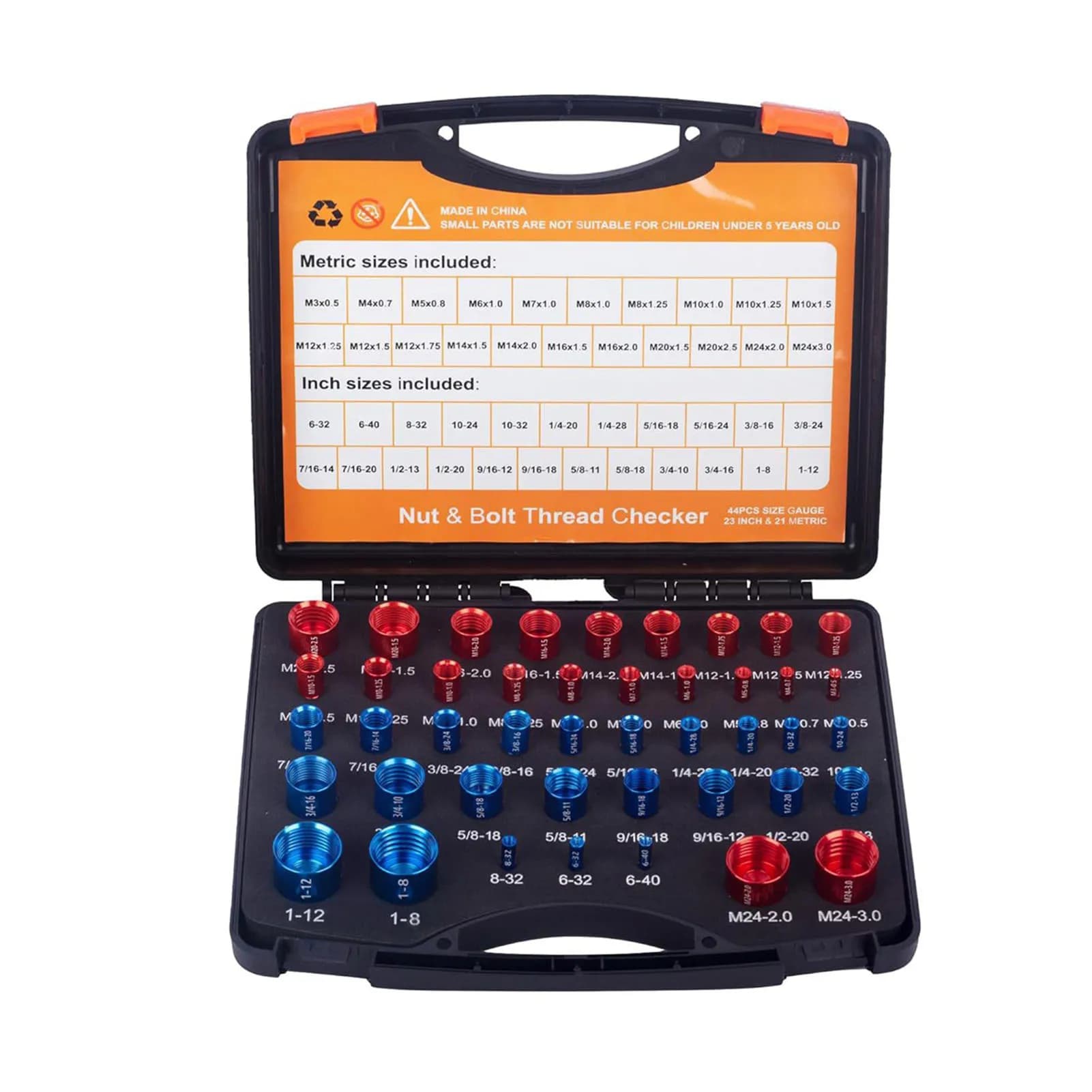 Thread Checker Nut and Thread Checker Carbon Steel Nut Identifier Gauge with Storage Box for Maintenance Repair