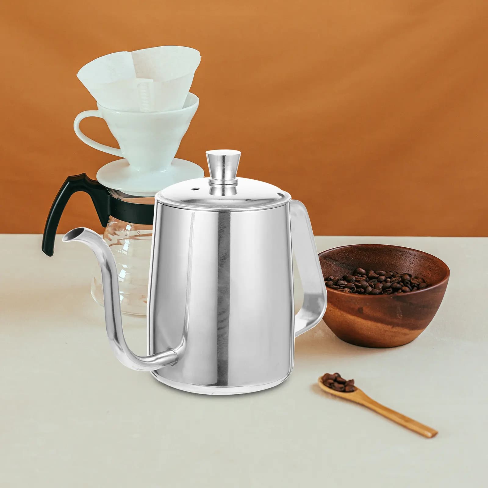 Caffettiera da Cucina in Acciaio Inossidabile Resistente all'Usura, Bollitore Ergonomico per Preparazione Manuale, Teiera da Fornello per Uso Quotidiano Domestico
