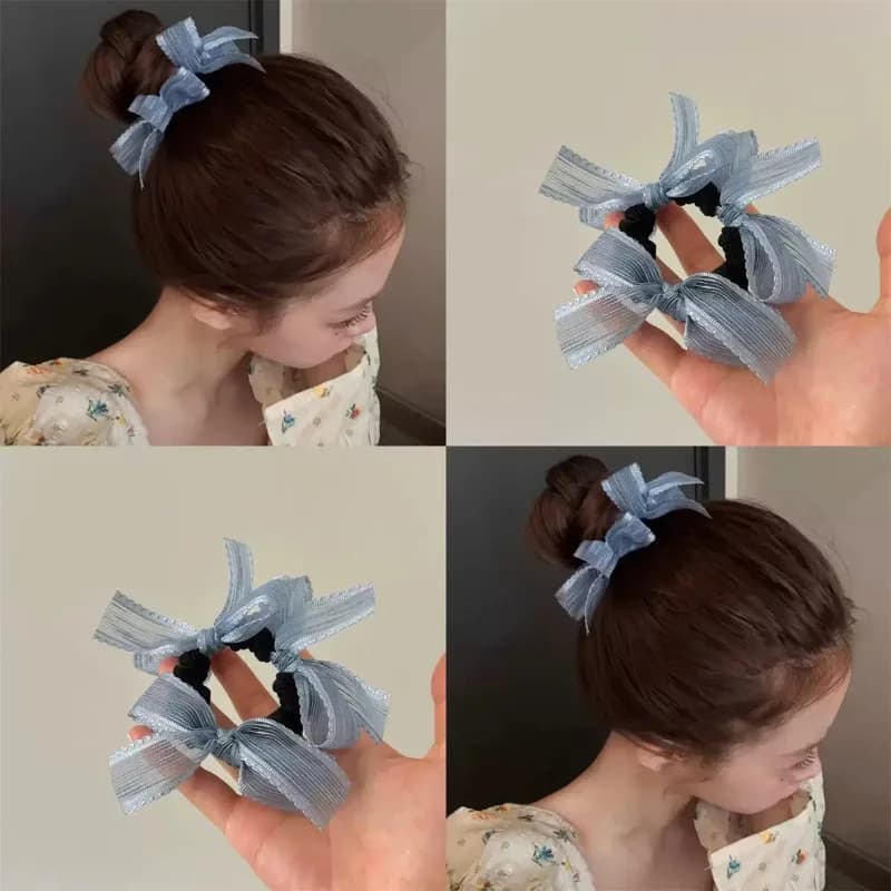 Fascia per capelli coreana versatile semplice e dolce per ragazza, copricapo per volume dei capelli con fiocco in pizzo di fascia alta, anello per intestino tenue