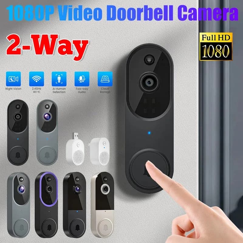1080P Video Doorbell Camera 2-Ways Audio Wireless Doorbell WiFi Smart Door Bell Night Vision Intercom Doorbell Home Door Bells