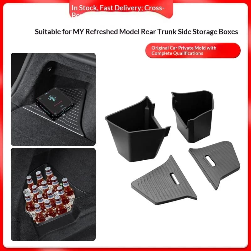 Per Tesla Model Y Juniper 2025 Baule posteriore Scatola di immagazzinaggio laterale Cargo Organizer TPE Bin Box Floccaggio Tappetino Partizione Bordo Accessori