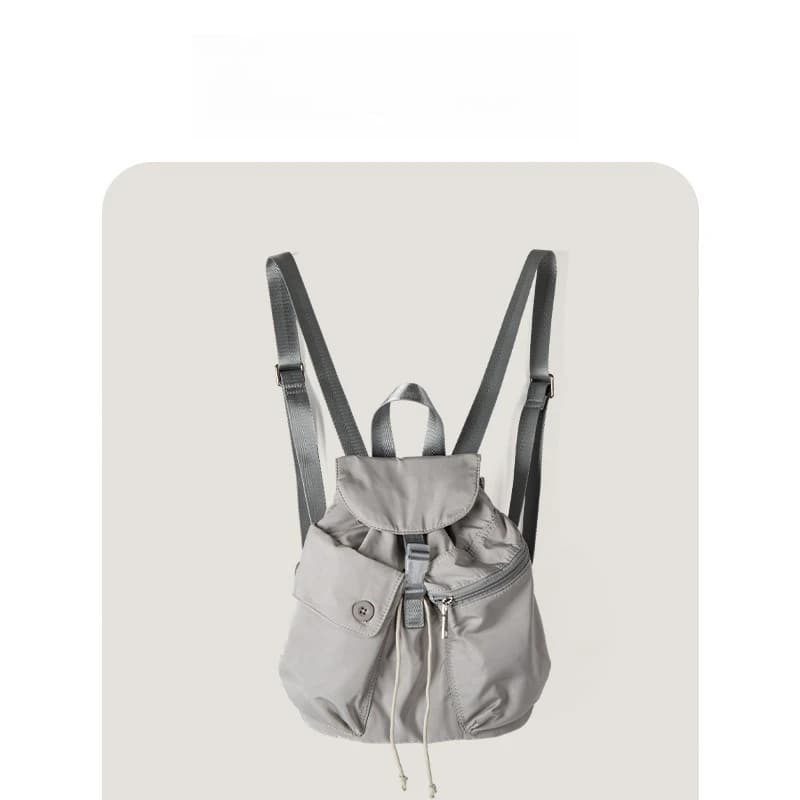 Zaino da donna in nylon con coulisse, zaino casual multitasche, semplice ed elegante, leggero, borsa da scuola, zaino da viaggio