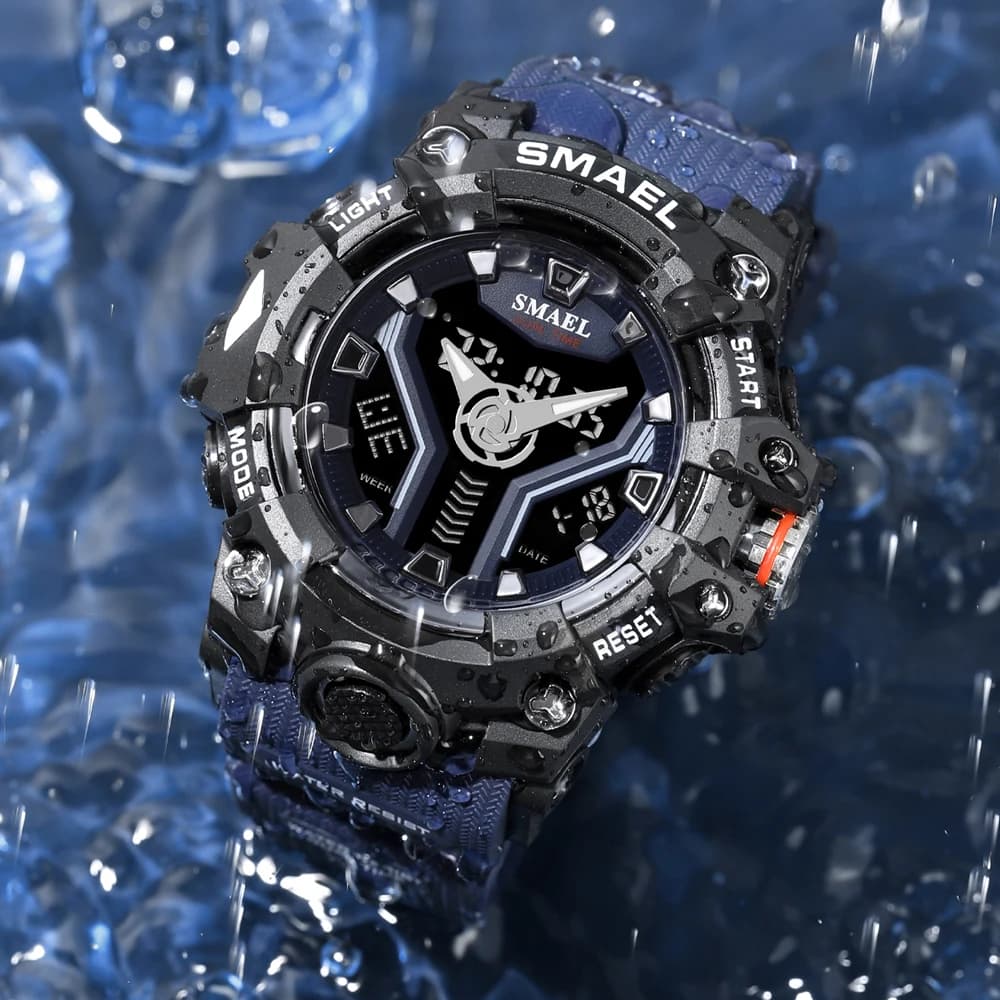 SMAEL Dual Display Sport Watch for Men Waterproof Luxury Blue Back Light LED Clock Men's Quartz Digital Military Wristwatch Male