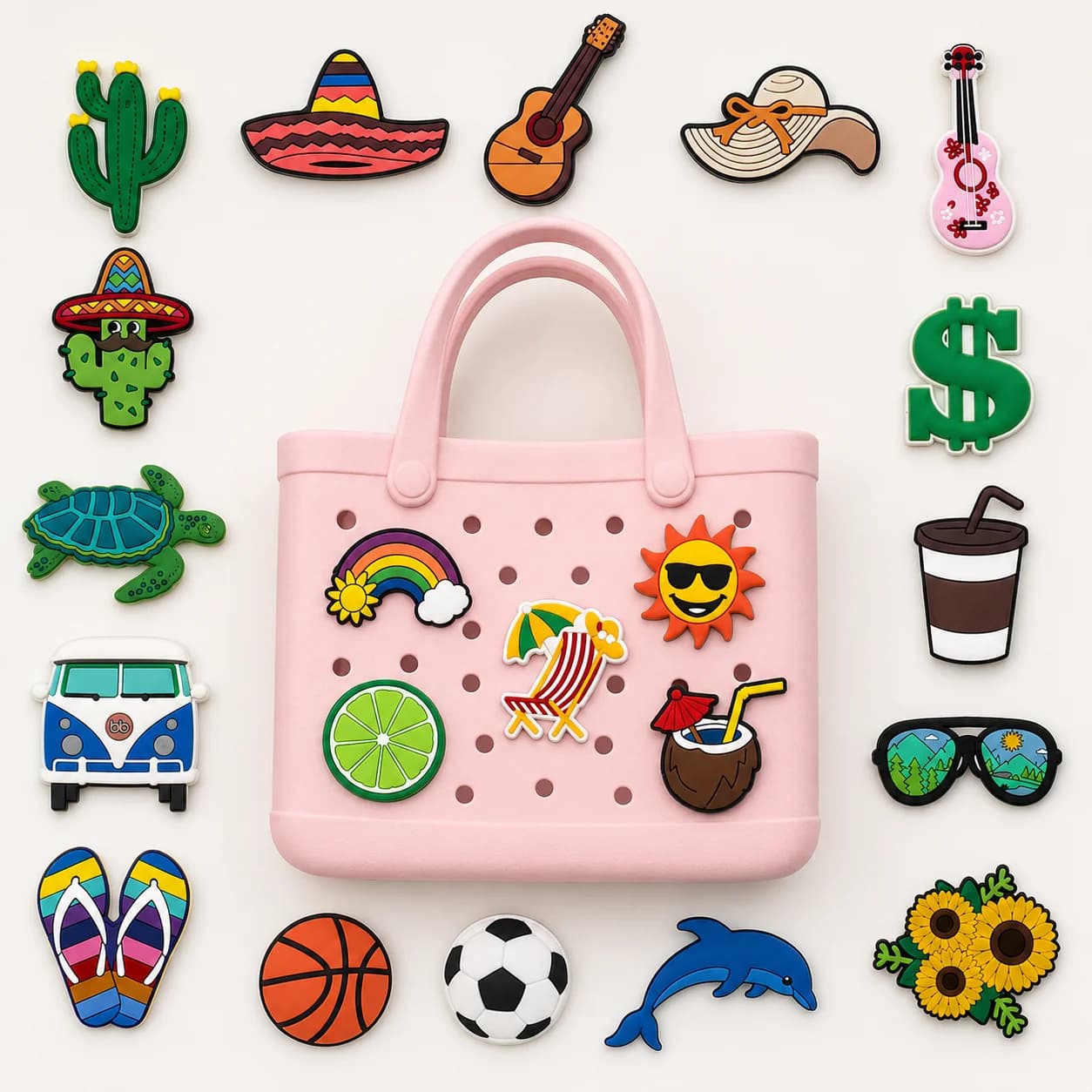 1/25pcs Tropical & Beach Theme Bag Charms Set DIY Decorative Pins Cactus Sombrero Fashion Women Handbag Tote Accessories Gifts