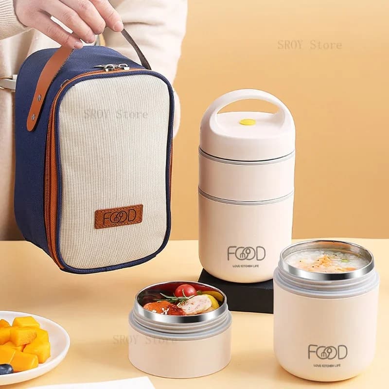 Contenitore Termico per Pranzo in Acciaio Inox, Borsa Termica, Scaldavivande, Thermos per Zuppa, Porta Pranzo per Bambini