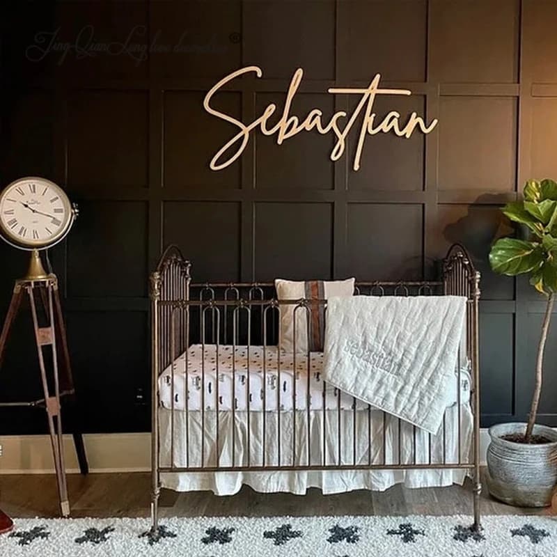 Personalized Wooden Name Sign for Nursery | Custom Baby Name Wall Decor | Laser Cut Birch Wood Sign | Script Nursery Name