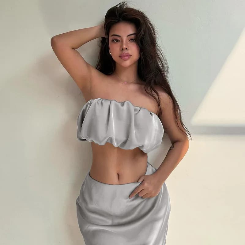 New Fashion Women's Clothing, Small Fragrant Style, One Line Bustier, Top, Slim, Sexy Bustier Skirt Set.Y2K