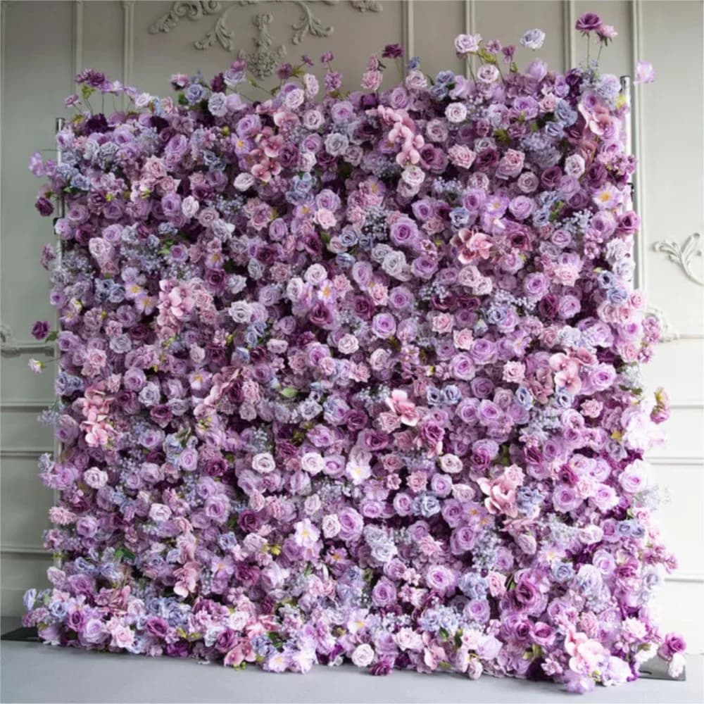 Edizione Deluxe Parete di Rose Viola Reale 5D in Tessuto, Sfondo Floreale per Matrimoni, Decorazioni per Eventi e Feste, Esposizione per Vetrine