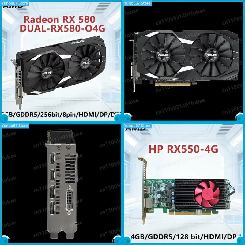 For AMD Radeon RX 580 4GB RX 550 4GB GDDR5 Graphics Card 128bit 256bit PCI-E 3.0 HDMI DVI Desktop Computer GPU