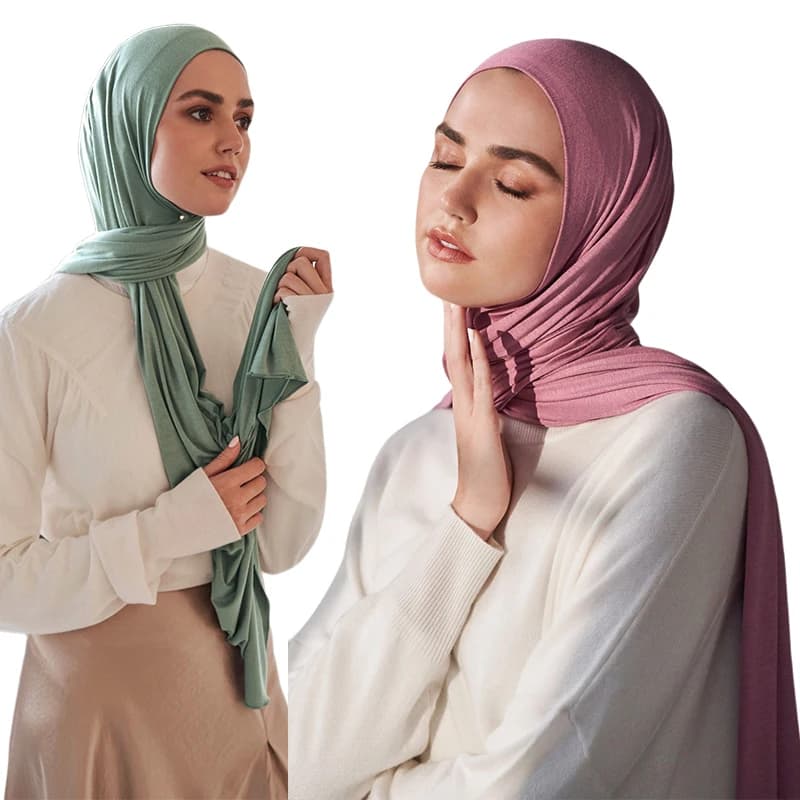 Sciarpa Hijab in jersey di cotone modale Sciarpa lunga musulmana Tinta unita Morbido turbante Cravatta Avvolge la testa per le donne Fascia africana 170x60 cm