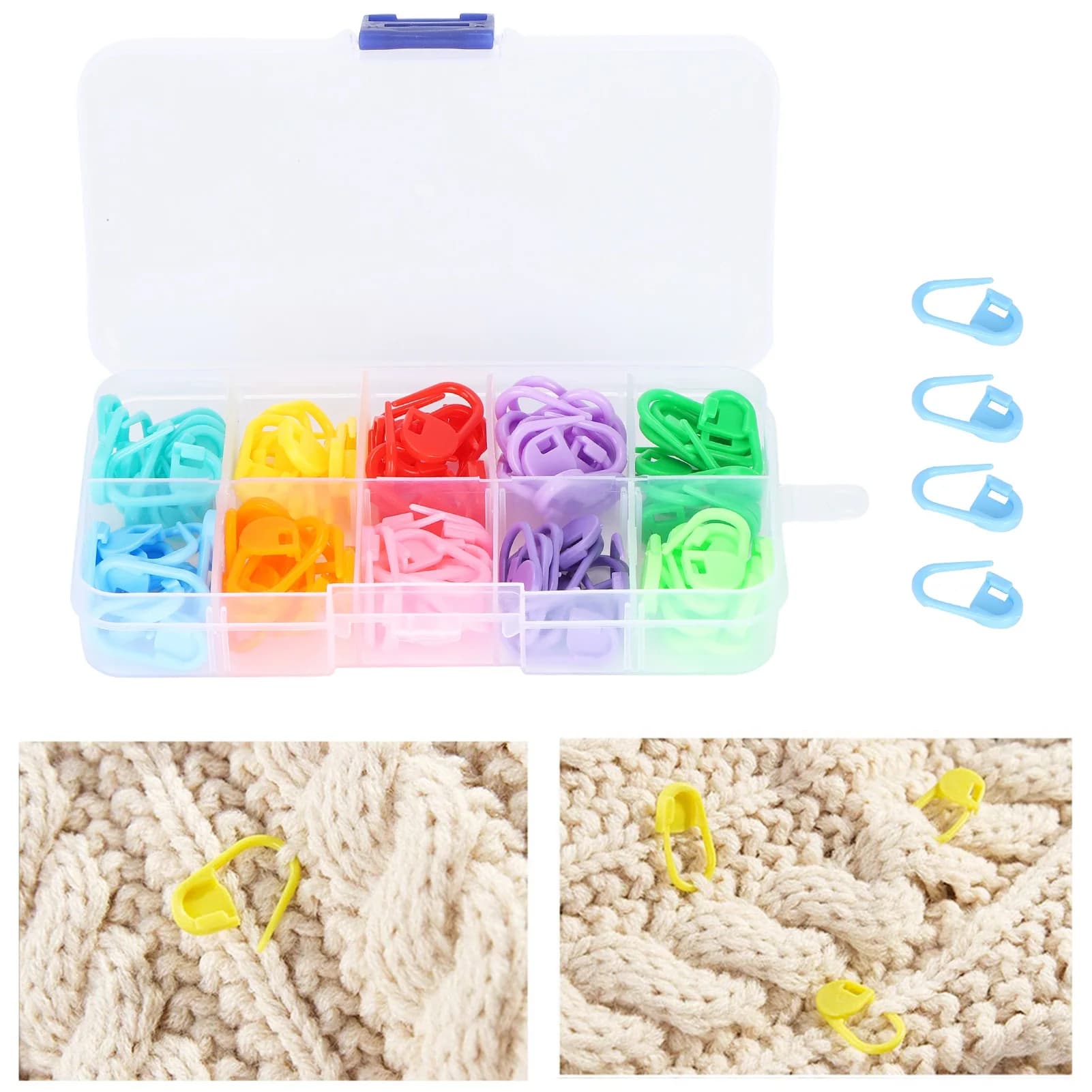 Knitting Stitch Marker Counter Crochet Locking Needle Clip with Storage Case 10 Colors Plastic Knitting Stitch Counter