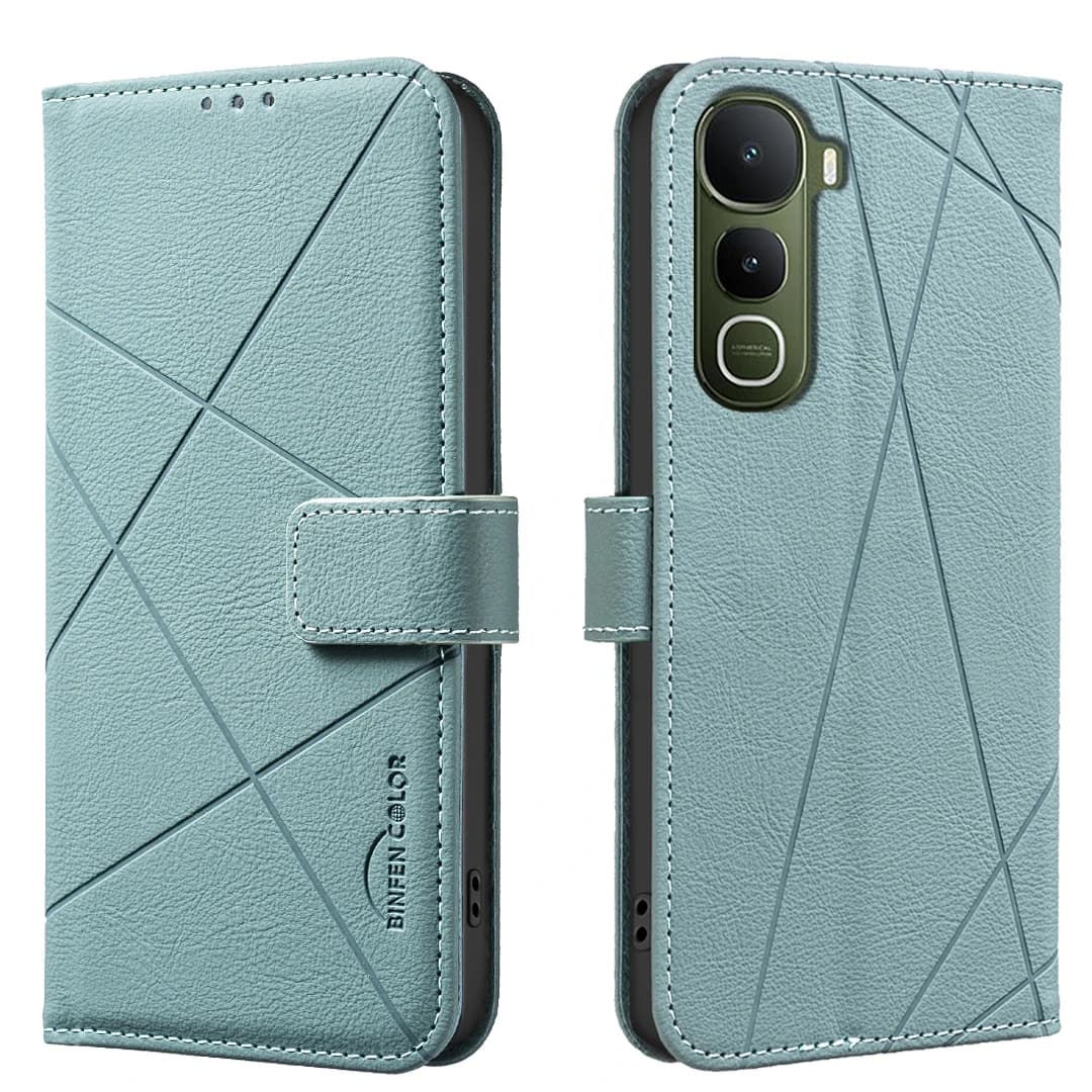 Per vivo Y400 5G Custodia BINFEN COLOR BF35 Cover per telefono in pelle con stampa geometrica Supporto per portafoglio con blocco RFID - Verde