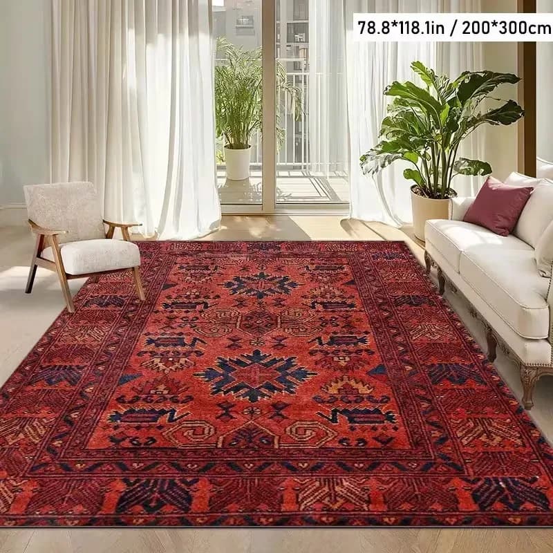 Red Geometric Pattern Area Rugs. Velour Mat, Area Rugs Products, Rug Under Bed, Washable Rugs, Outdoor Carpet, Home Decor, Machine Washable,, Large Rugs, Durable, Decoration, Anti-slip, Floor Mat, Rugs for Living Room. Velvet Fabric Has A Soft Light!