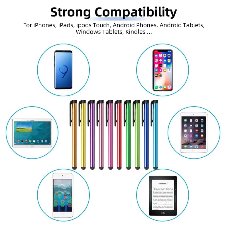 Penna stilo capacitiva da 10-100 pezzi per iPad Pro, iPhone, tablet universale, PC, stilo con punta morbida per cellulare.