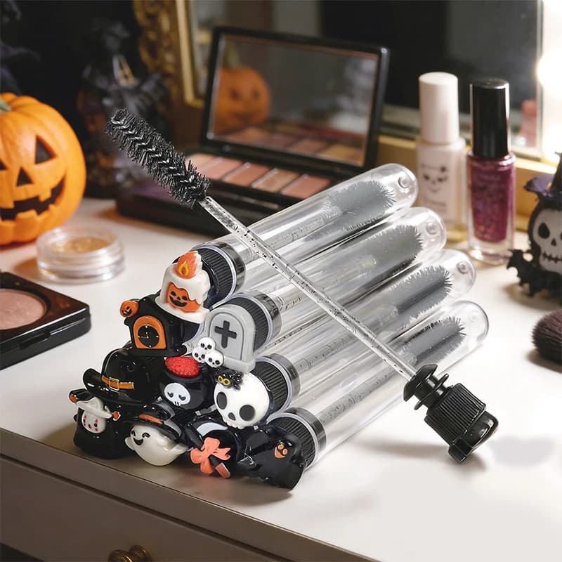 10 pz. Spoolie per Ciglia a Tema Halloween in Tubetto, Bacchetta Mascara in Cristallo Spaventosa, Pennello Trucco Riutilizzabile Antipolvere per Extension