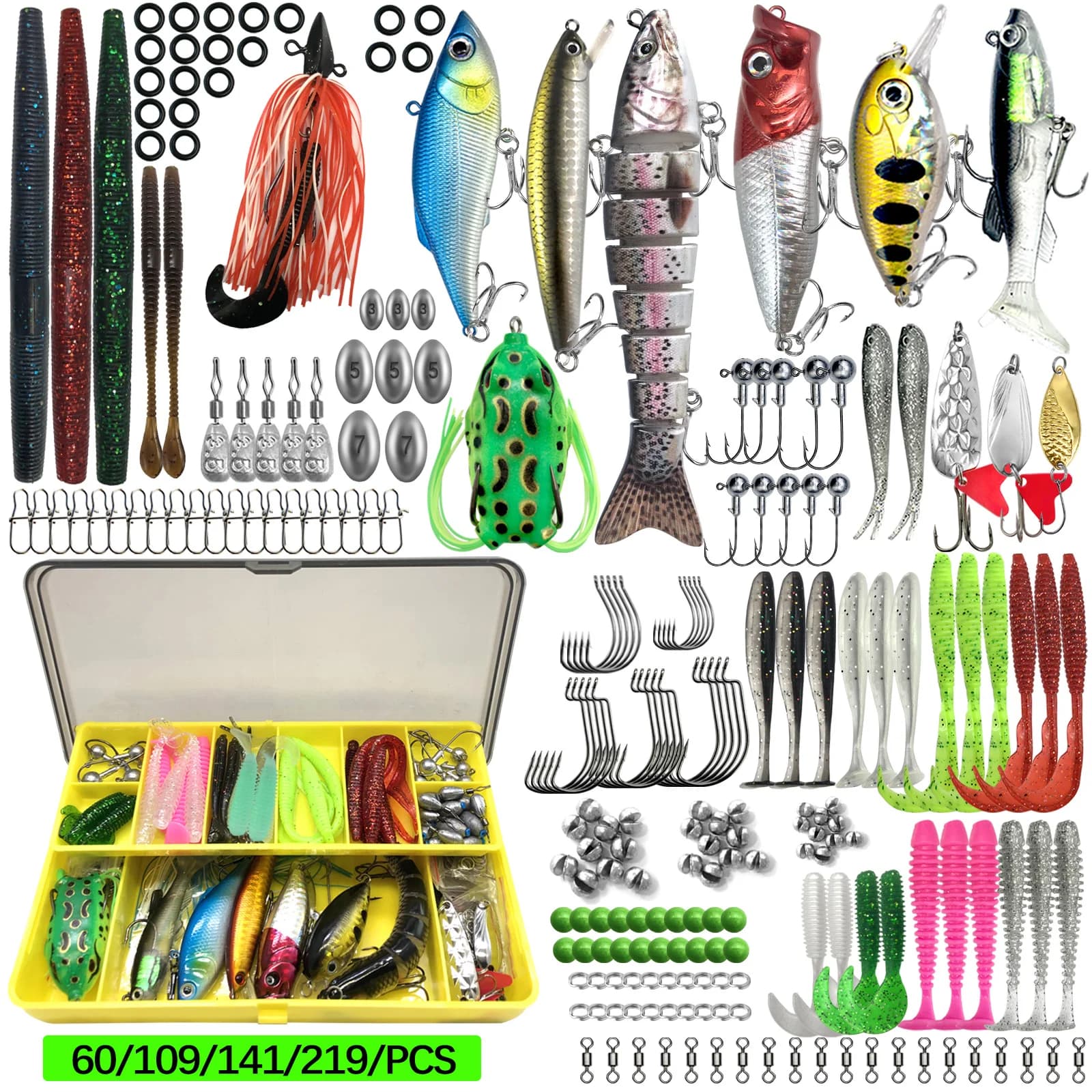 Fishing bait kit 60/109/141/219 pieces Esca set with soft bait Metal stains Minnow hard Crankbait and accessories with equipment box