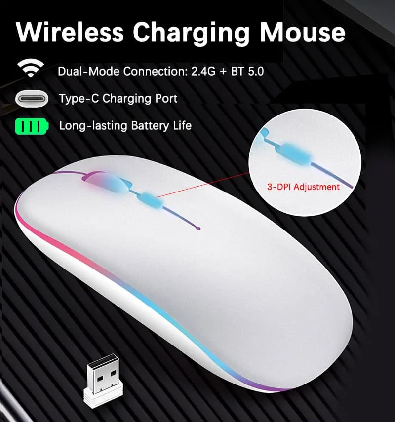 Mouse ricaricabile wireless con retroilluminazione a LED Mouse da gioco Bluetooth adatto per MAC/laptop/PC/Windows