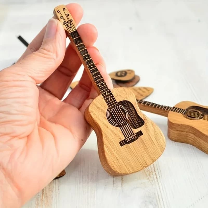 1 set di espositori creativi per plettri per chitarra, supporto e supporto a forma di legno, decorazioni da scrivania retrò per plettri, regalo unico per musicisti