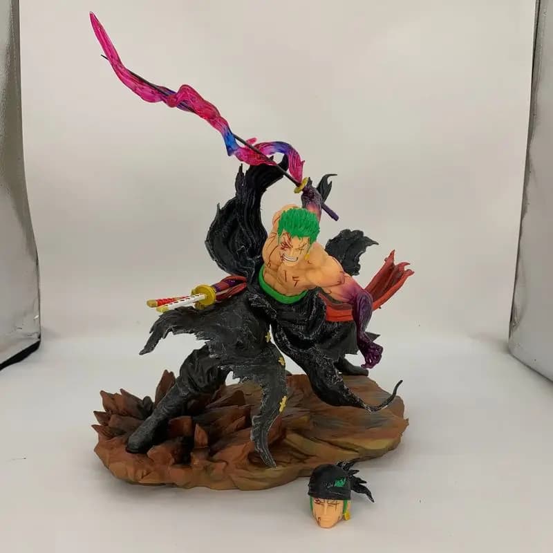 Statua Anime One Piece Zoro con Doppia Testa Intercambiabile in PVC, Decorazione da Scrivania per Collezionisti Adulti