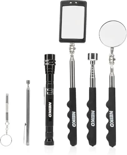 Set of NEIKO 6-piece magnetic tools with telescopic mirror and flashlight – 360 ° Swivel Mechanical Tools, 15lb Pickup