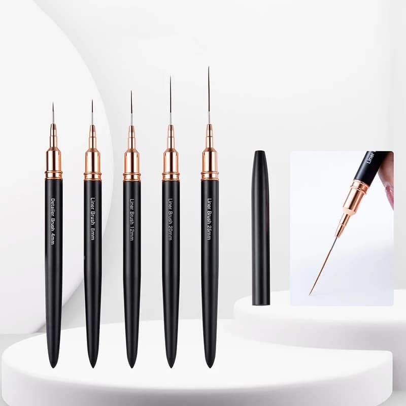 Pennello per Nail Art Fai-da-Te con Coperchio, Manico in Metallo, per Disegno di Fiori, Linee e Strisce, 4mm-25mm