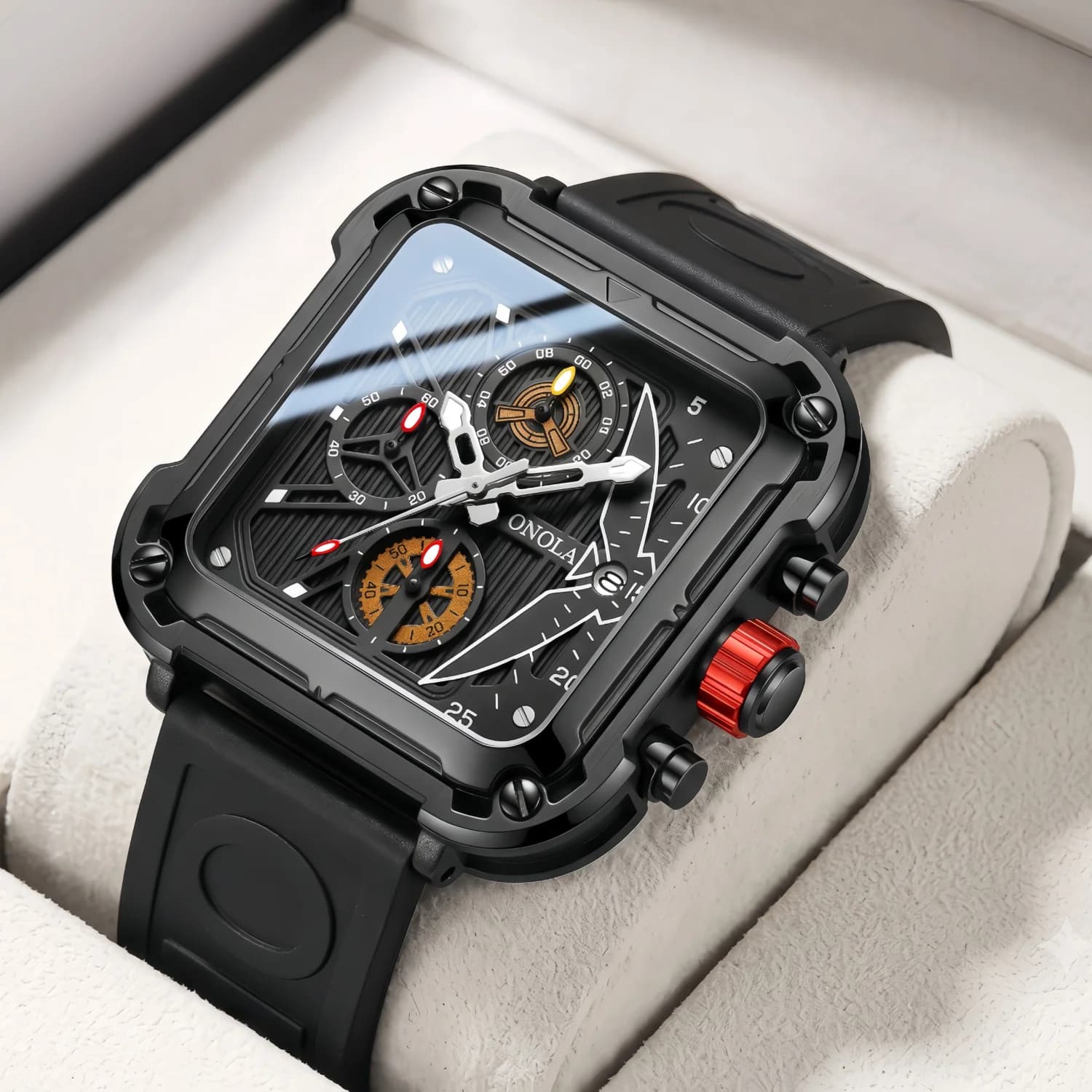 Orologio da uomo alla moda di marca ONOLA, design quadrato unico, lusso, nastro sportivo al quarzo, orologi da uomo impermeabili