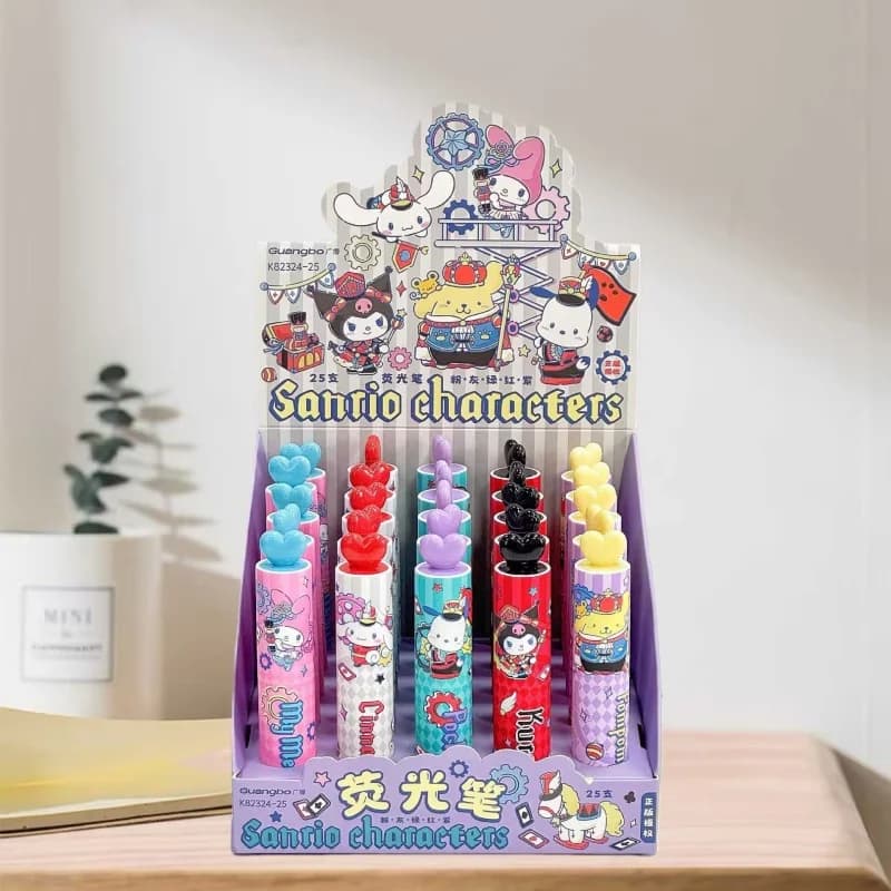 Set di 25 Evidenziatori Sanrio Kuromi Melody Pochacco in 5 Colori, Mini Penne per Disegno, Regalo Promozionale per Ufficio e Scuola