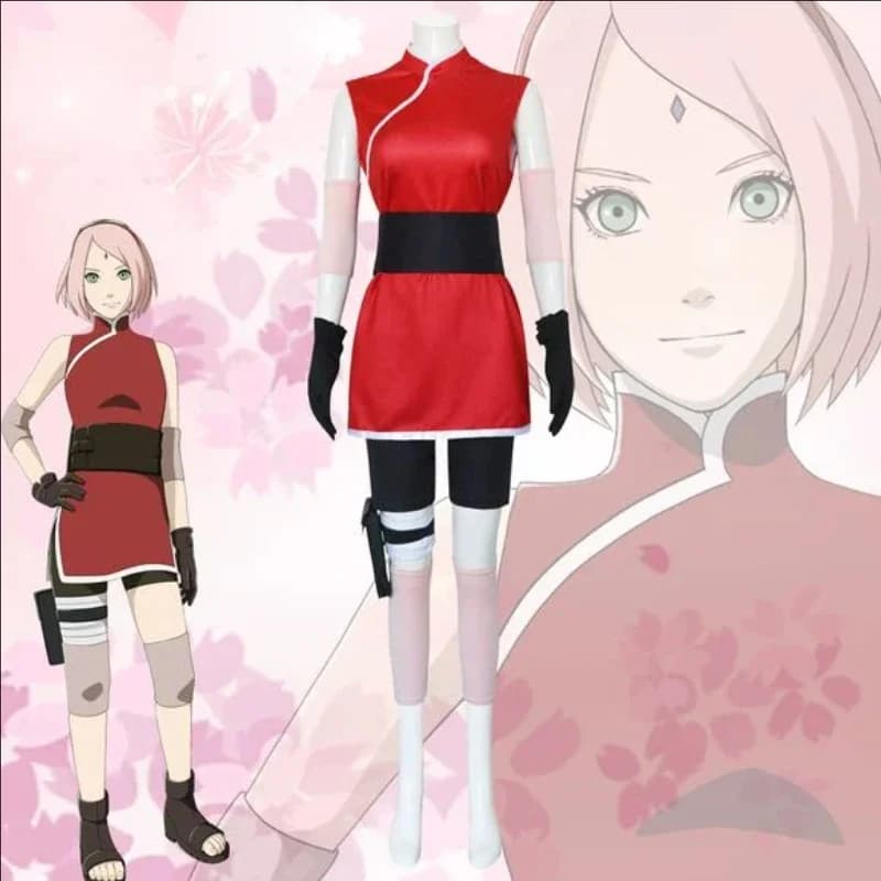 Sakura Haruno Cosplay Complete Ninja Skirt Costume Set Unisex For Halloween Carnival Comic Con Dress up Event