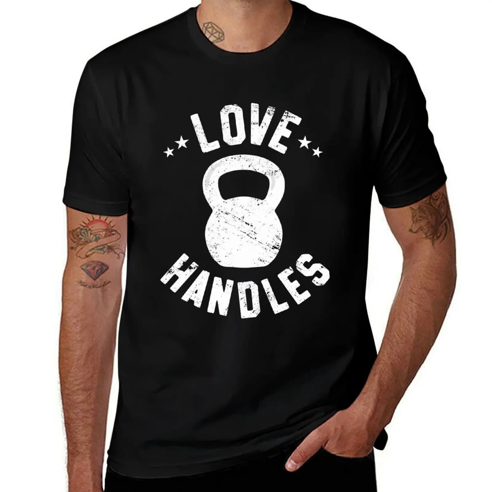 Funny Kettlebell Love Handles Fitness and Gym Joke T-Shirt Large Size Soft Cotton T-Shirt