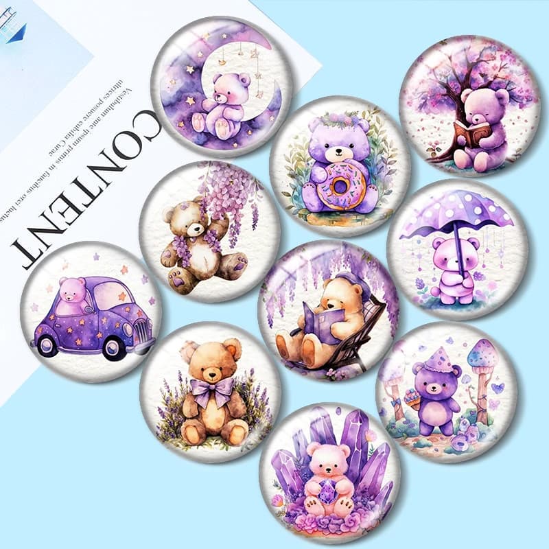 Viola Orso Clipart 12/18/20/25mm cabochon in vetro collana braccialetto anelli pendenti per gioielli demo orecchini retro Creazione di risultati