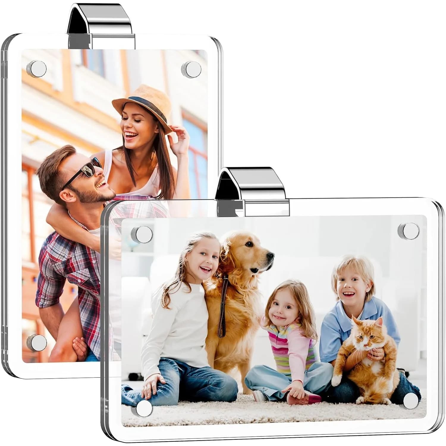 2 Pezzi Portafoto in Acrilico per Auto, Cornice Mini Formato Portafoglio per Visiera Parasole, per Esposizione Orizzontale e Verticale, per Auto e Famiglia