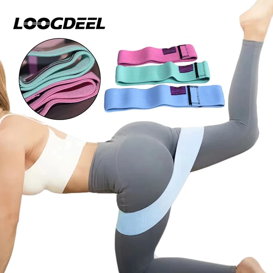 LOOGDEEL Set di 3 Fasce di Resistenza per Esercizi, Glutei, Fianchi, Squat, Yoga, Fitness, Allenamento, Modellamento del Corpo, Attrezzatura per Allenamento a Casa