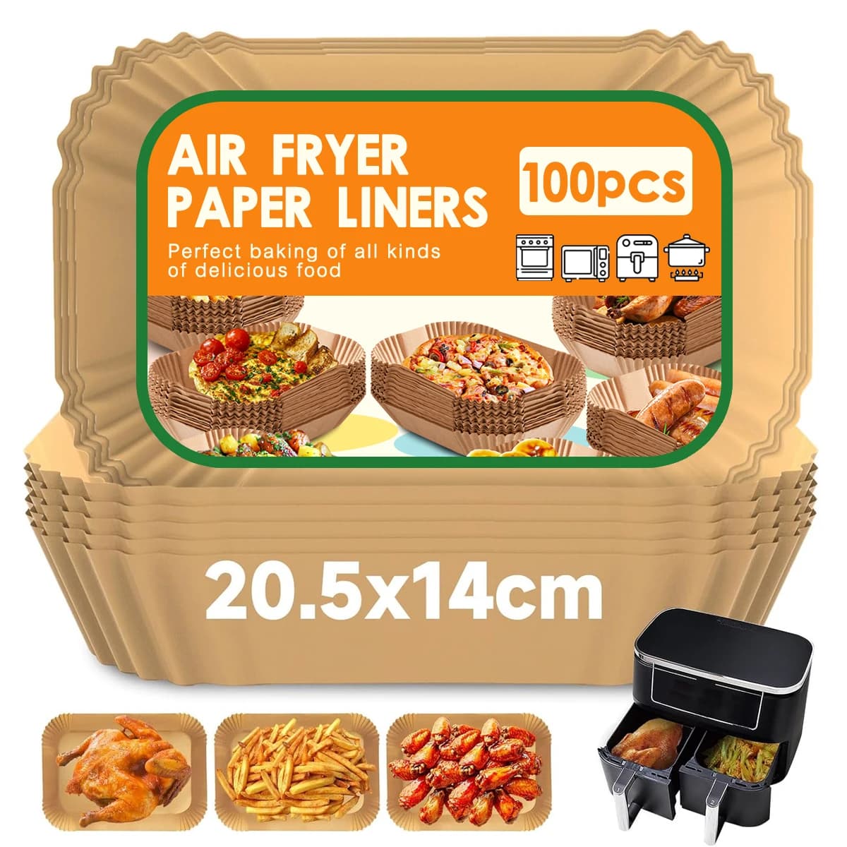 Kitchen paper for air fryer 150 rectangular pieces for Ninja Dual xl Pro AF300EU/400EU/451EU/500EU 10.4L,Cecotec 9L/10,COSORI 8,5L/10L,Phi