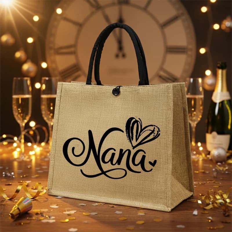 Borsa tote in iuta con motivo dente di lupo, regalo perfetto per la festa della mamma e il compleanno della nonna dai nipoti, borsa riutilizzabile per l'uso quotidiano e per lo shopping