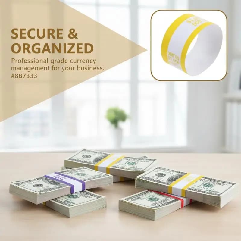 100Pcs Durable Self-Sealing Money Straps Assorted Currency Bands for Bank Financial Institution Use