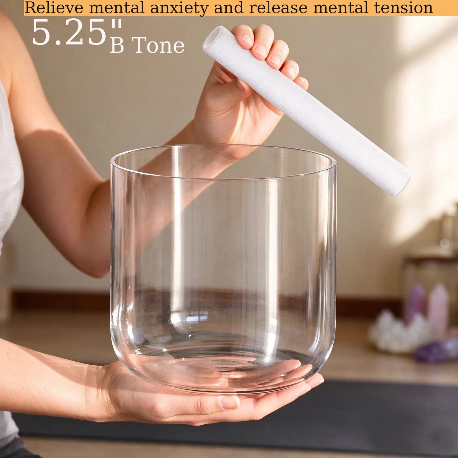 5.25 Inch B Note Alchemy Crystal Singing Bowl,Clear Transparent Sound Therapyfor Meditation Yoga Chakra Sound Healing Relaxation