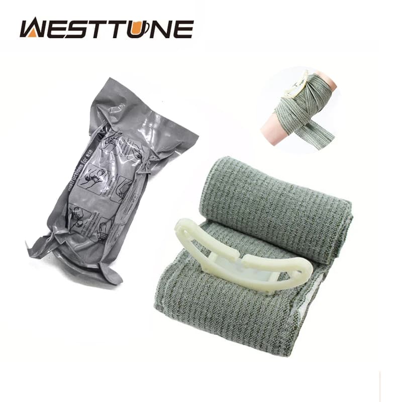 1 rotolo Israele Benda di Primo Soccorso Esterno Trauma Benda Emostatica Laccio Emostatico Trauma Kit Avvolgere Trauma Benda Elastica per Esterno