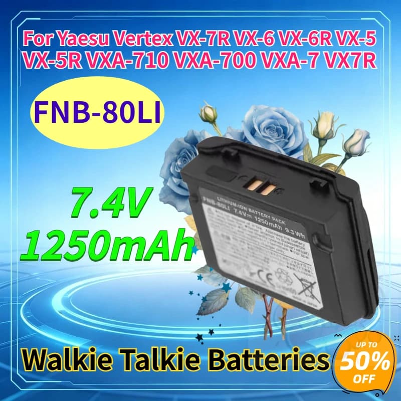 7.4V 1250mAh FNB-80LI Walkie Talkie Battery for Yaesu Vertex VX-7R VX-6 VX-6R VX-5 VX-5R VXA-710 VXA-700 VXA-7 VX7R High-Quality