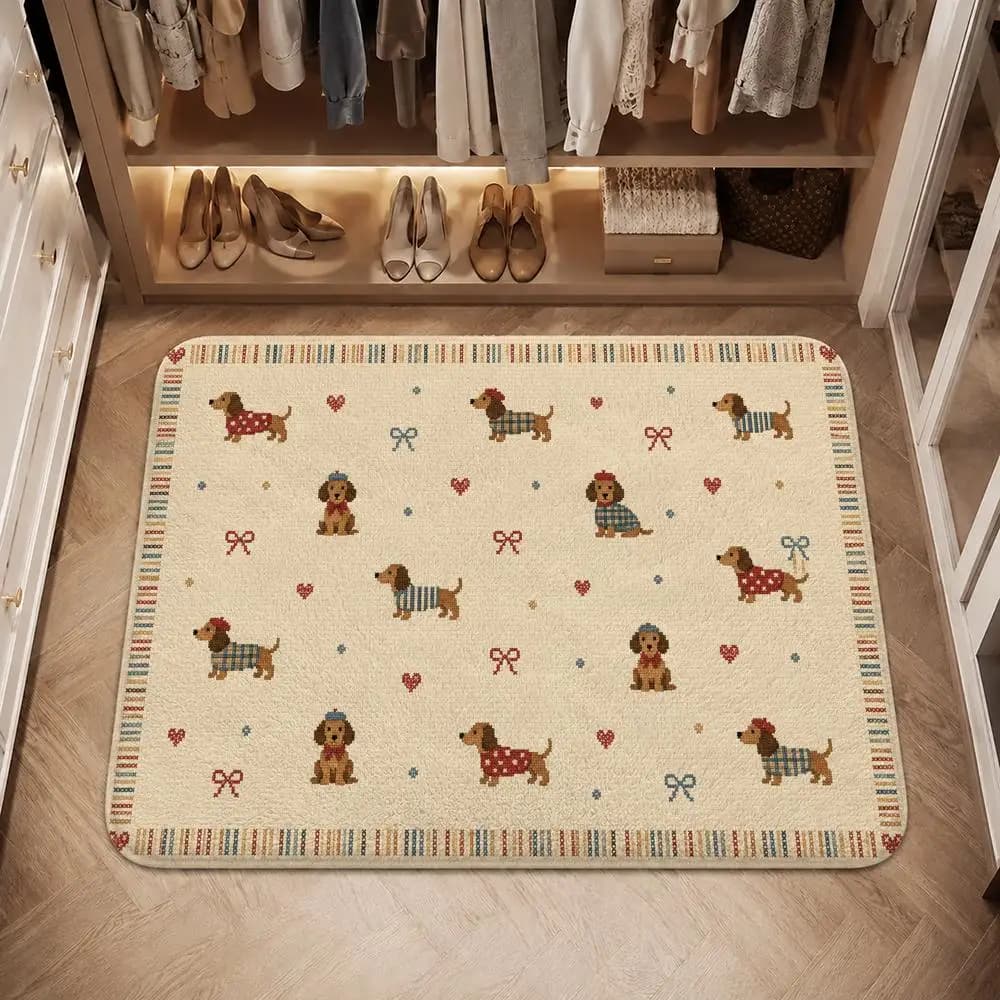 Whimsical Stitch Garden Floor Mat Flannel Rug Non Slip Absorbent Soft Washable for Entryway Hallway Bathroom Kitchen Decor