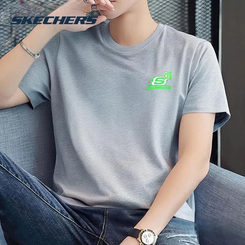 T-shirt a maniche corte Skechers da uomo - Abbigliamento sportivo estivo traspirante con scollo rotondo e mezza manica FHL223U163-004F